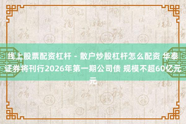 线上股票配资杠杆 - 散户炒股杠杆怎么配资 华泰证券将刊行2026年第一期公司债 规模不超60亿元